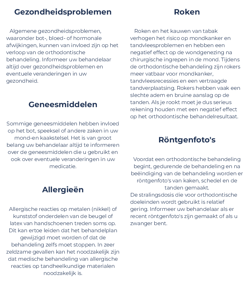 Informatieve afbeelding die de risico's en voordelen van orthodontische behandelingen, zoals aligners en beugels, uitlegt